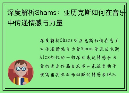 深度解析Shams：亚历克斯如何在音乐中传递情感与力量