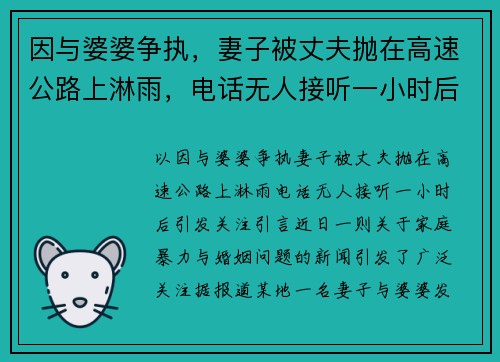 因与婆婆争执，妻子被丈夫抛在高速公路上淋雨，电话无人接听一小时后引发关注