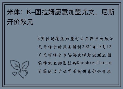 米体：K-图拉姆愿意加盟尤文，尼斯开价欧元