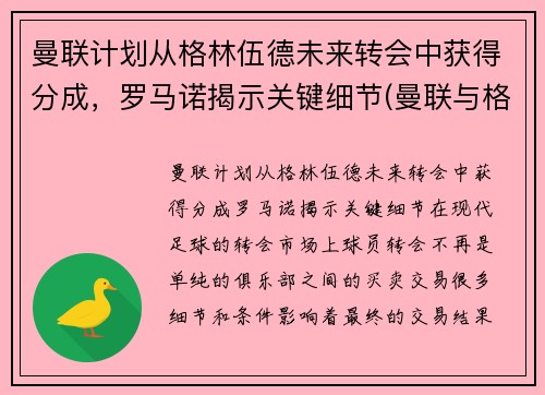 曼联计划从格林伍德未来转会中获得分成,罗马诺揭示关键细节(曼联与格林伍德续约至2025年)